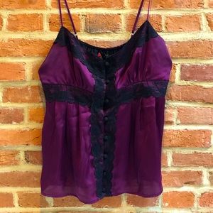 Forever 21 Purple & Black Lace Button-Up Tank